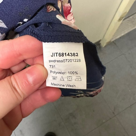 Shein Navy Blue Keyhole Neck Floral Dress, XS, Pre-owned - Picture 5 of 6